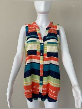 Anthropology Multicolor Striped Button-Front Top